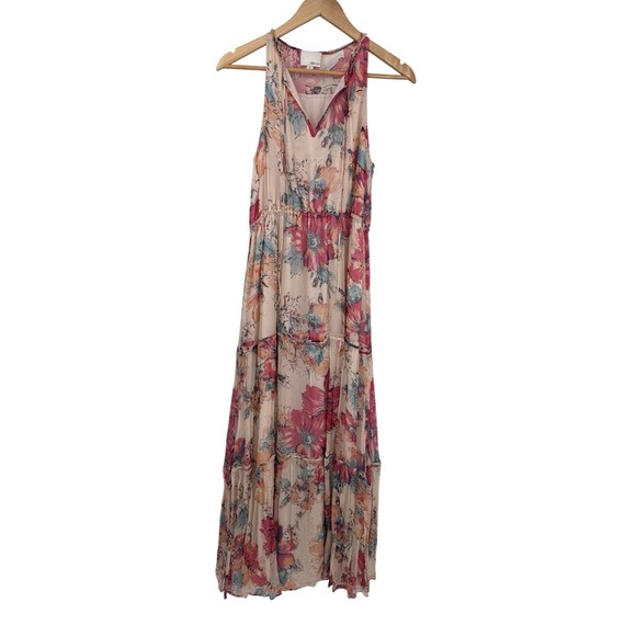 Greylin Tiered Romantic Maxi Dress Small Silk Floral Cottagecore Fairy Boho - Picture 1 of 16